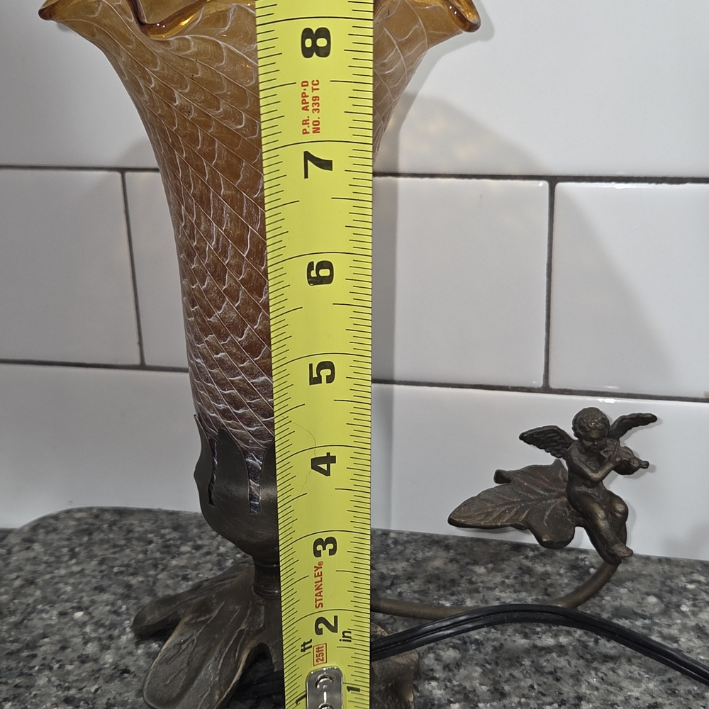 Amber Glass Tulip Table Lamp with Bronze Leaf Base - Picture 6 of 7